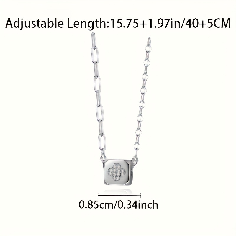 Women's Pendant Necklace Square Four Leaf Clover Charm 925 Sterling Silver