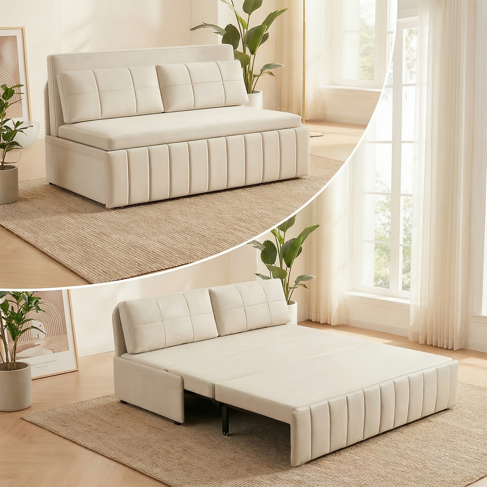 3in 1 Convertible Queen Sofa Bed, Pull Out Sleeper Couch, Armless Loveseat for Small Spaces
