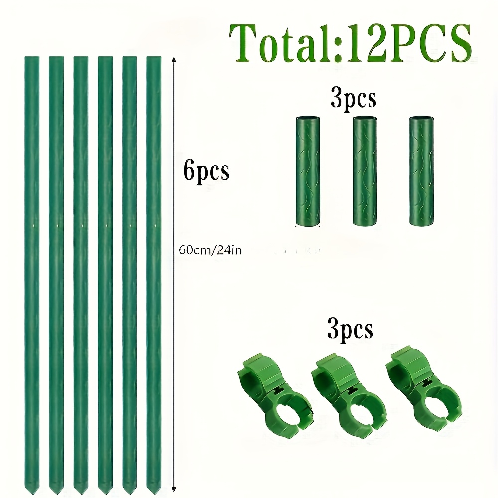 TEMU The 12pcs Green Gardening Bracket Set Contains 6 Support Rods, 3 Connecting Pieces And 3 Fixing Clips. The Special Support Column For Tomato And