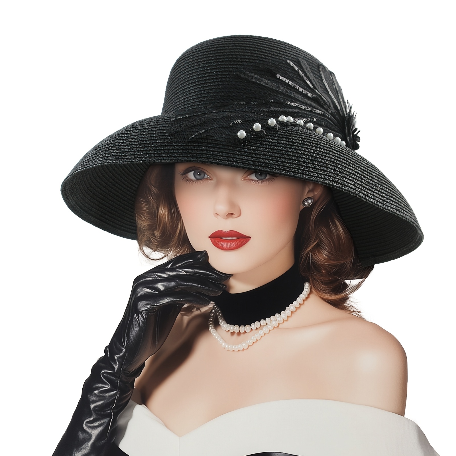 Elegant Black Women\'s Hat with Pearl Accent Nicky Bigs Novelties Womens Mini Top Hat Pearl Headband  main image 4