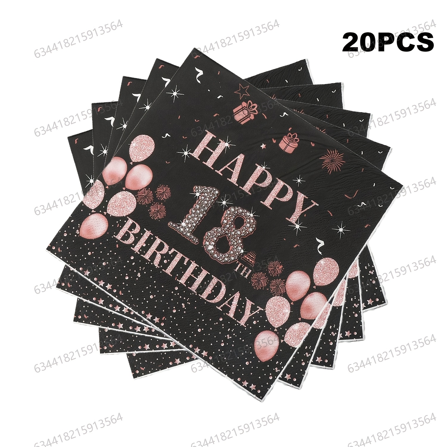 Image of 20pcs, 33*33cm/13*13in Disposable Napkins, 18th Birthday Black Background Rose Golden Theme Party Pattern Paper Towels, Suitable For Theme Parties And Daily Use, A Festive Atmosphere