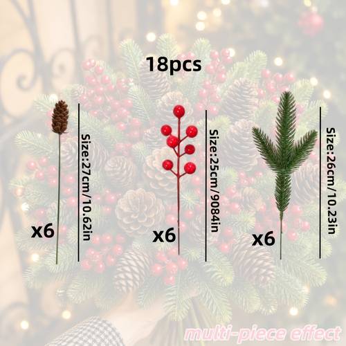 conjunto de 18 peças de arranjo floral decorativo de inverno, conjunto de flores artificiais de com vermelhos, pinhas, galhos de , plantas artificiais para decoração /externa de casa e exterior, adequado para arranjos de flores em vaso diy, ornamentos de mesa, varanda
