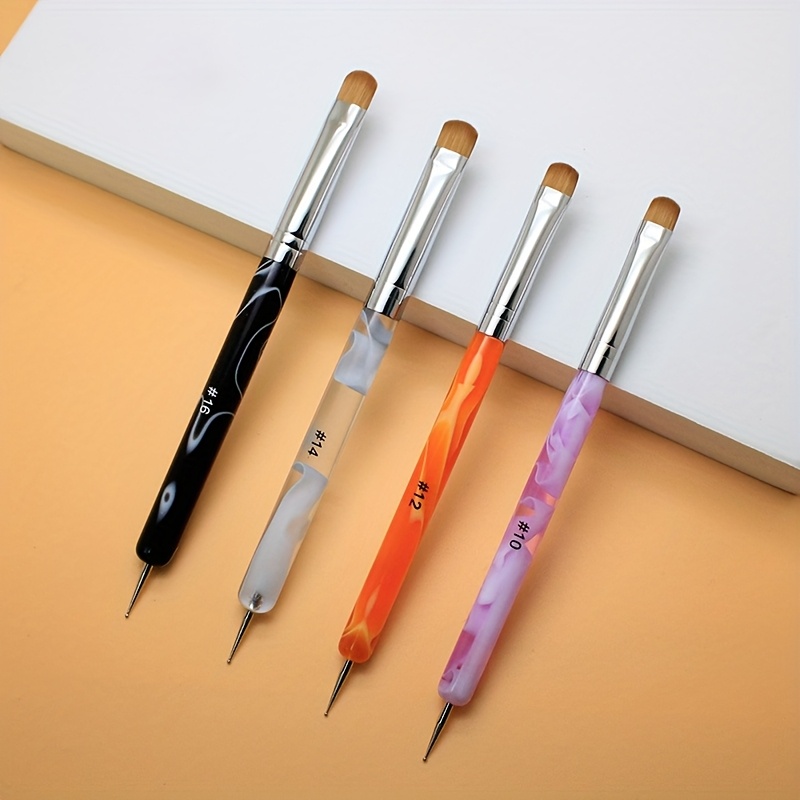TEMU Professional French Gel Nail Art Brush & Dotting Tool - , Detailed (pink #10, Orange #12, White #14, Black #16)