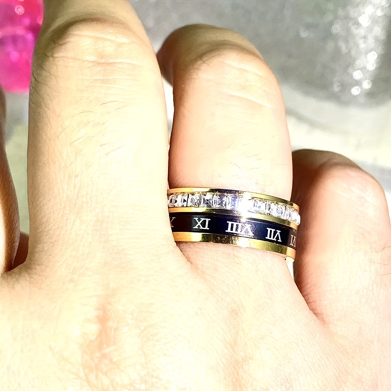 personalized anniversary wedding birthday ring custom roman   vi ix xii engraved name date rotatable band durable stainless steel jewelry gift for women men   valentines christmas present affordable   wedding jewelry synthetic stone embellishments holiday keepsake stylish accessory     mens jewelry Product details 3