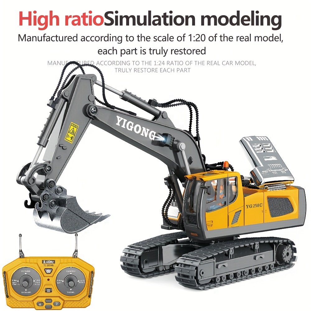 

Remote Control Excavator Toy, Construction Toy With A Metal Shovel, Lights, Simulated , 2.4ghz 680-degree , 1:18 Car Toy