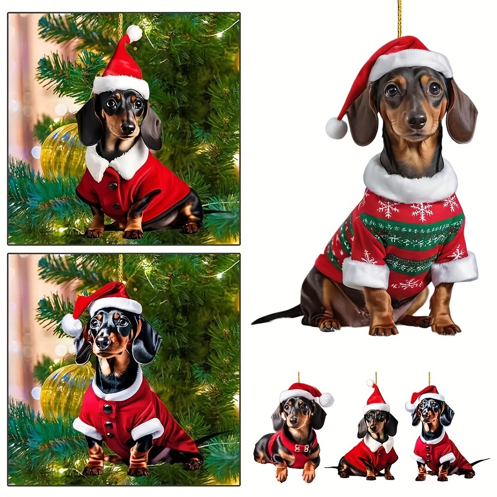 

4pcs Set Of Acrylic Christmas Tree Ornaments - Dachshund & Dog Shapes For Festive Home Decor, Holiday Parties, Christmas Decorations For Home