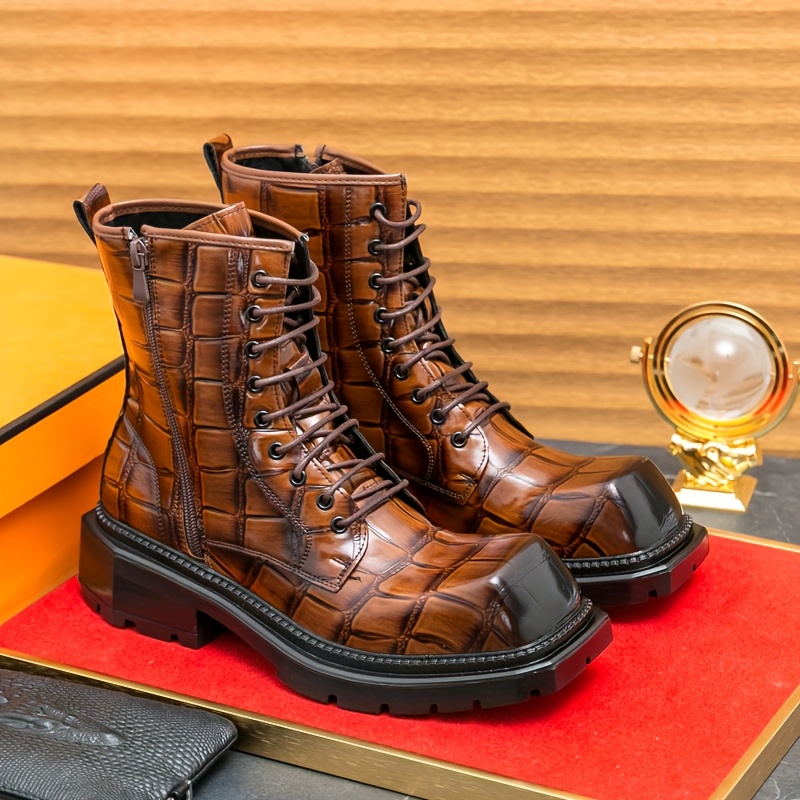 Men's Work Boots - Slip-Resistant Rubber Sole, Chunky Platform & Square Toe Design, All-Season Comfort, Gothic/Industrial Style, Black/Brown, EU 38-45 (US Men's 6-12) - Casual & Formal Booties for Men, Retro Style PU Upper & Lining, Durable Rubber Outsole, Versatile for Casual Attire & Work, Easy On/Off Design, Available in Black & Brown, Boots Shoes For Men, Botas De Trabajo Para Hombre, Botas Masculinos Para Homens, Mens Boots Shoes, Botas De Hombre,