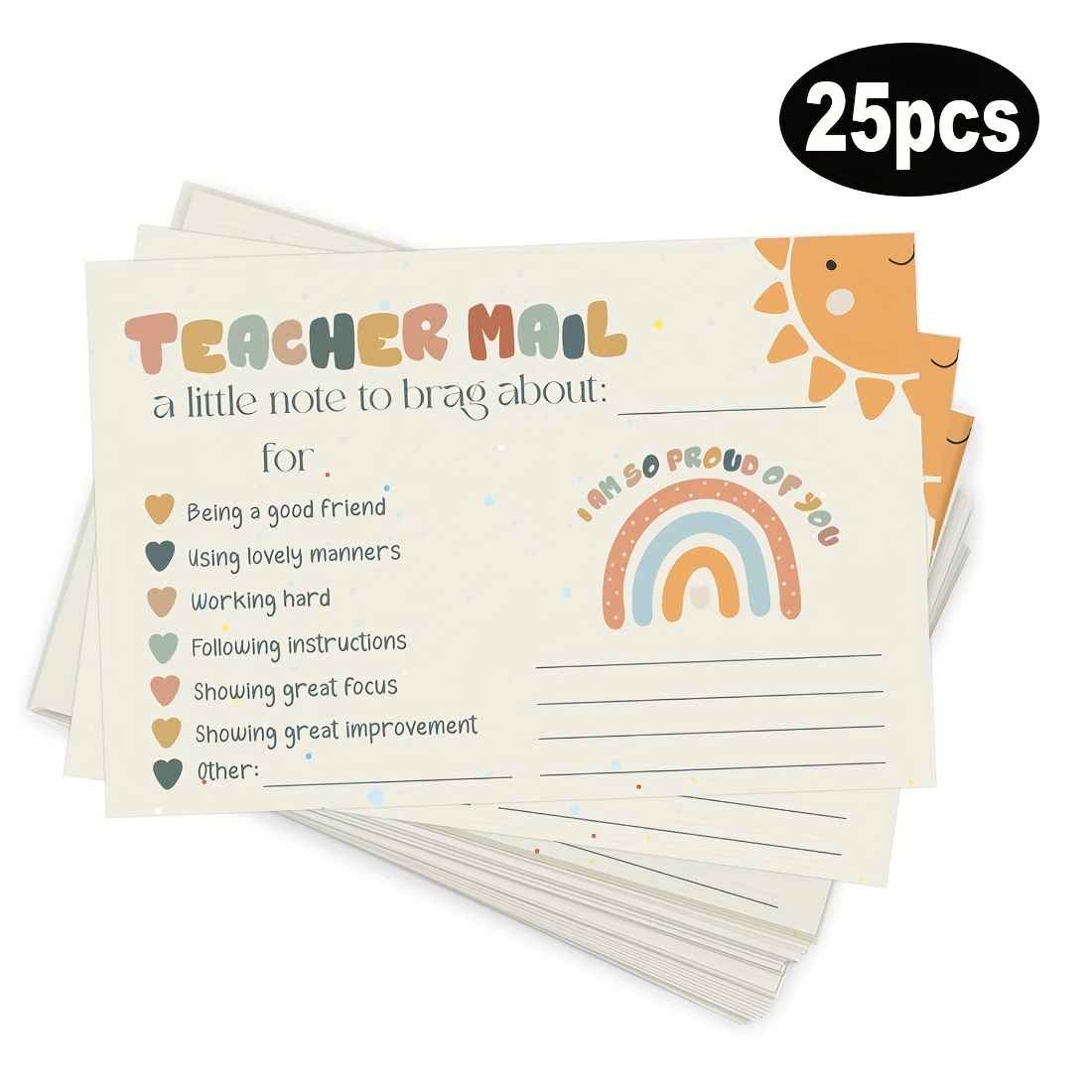 

25 Pcs Teacher Praise Postcards For Classroom, Boho Rainbow Design, Positive Behavior Incentive Cards With Encouragement Messages For Students