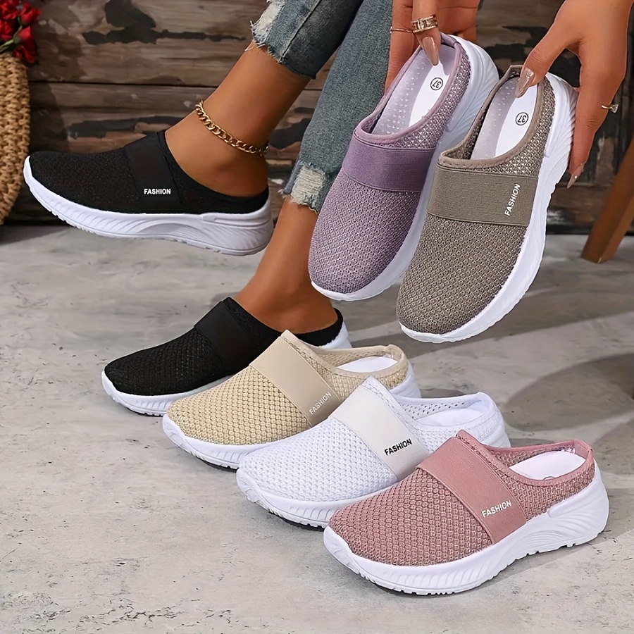   Half-Cup Flat Knit Breathable Casual Slippers, Sneakers for Walking and Jogging: Lightweight and Comfortable All Day Wear. Suitable for   Outdoor or Indoor Activities...   Stylish Shoes Are a   to Match with 6 Different Outfits
