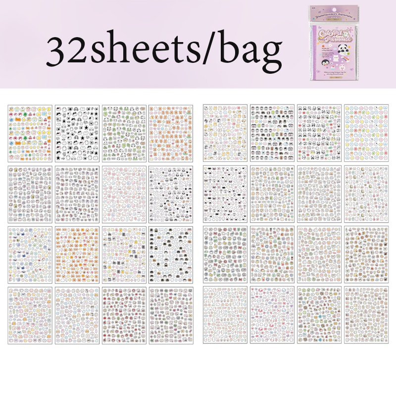 Image of 32sheets/bag, Woven Dream Dopamine 3.0 Mini Deco Sticker Book, Trash Diary Decoration, Manual Set Additions, Stickers, Suitable For Laptop Photo Album Guitar Phone, Self-adhesive, Single Use