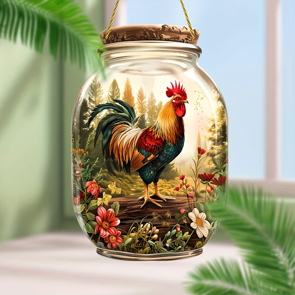 

Charming Rooster In A Jar Acrylic Sun Catcher - Perfect For Living Room, Kitchen, Farmhouse & Garden Decor | Ideal Gift For Family, Friends & Loved Ones Rooster Decorations For Kitchen Rooster Decor