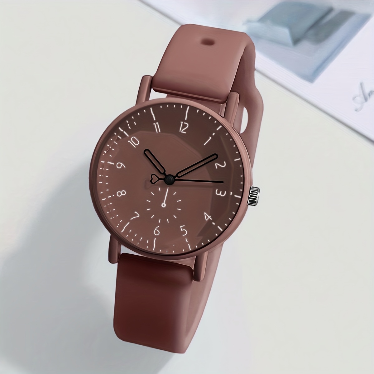 TEMU 1pc Elegant And Fashionable Women's Small Silicone Strap With Arabic Numeral Scale Quartz Watch, Cute Women's Watch, For Daily Wear, Graduation