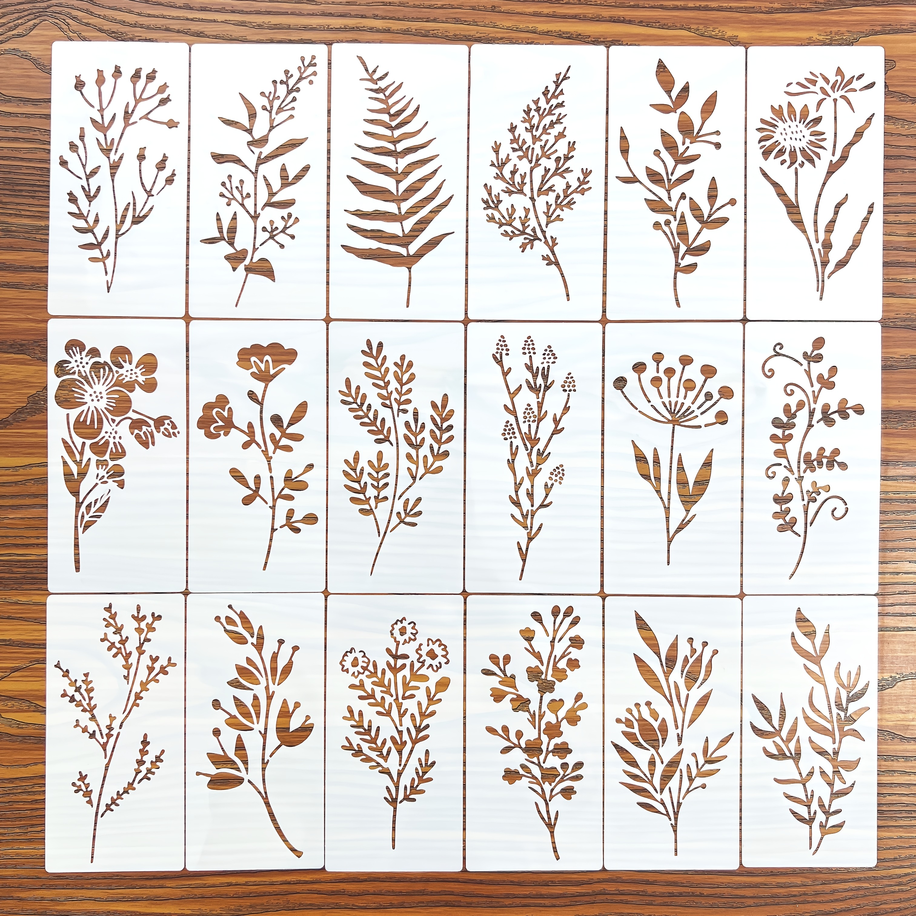 18pcs floral painting stencils reusable plastic templates for spray painting and doodling durable polyethylene terephthalate ideal for fabric paper crafts craft supplies floral patterns durable craft material flower decorations