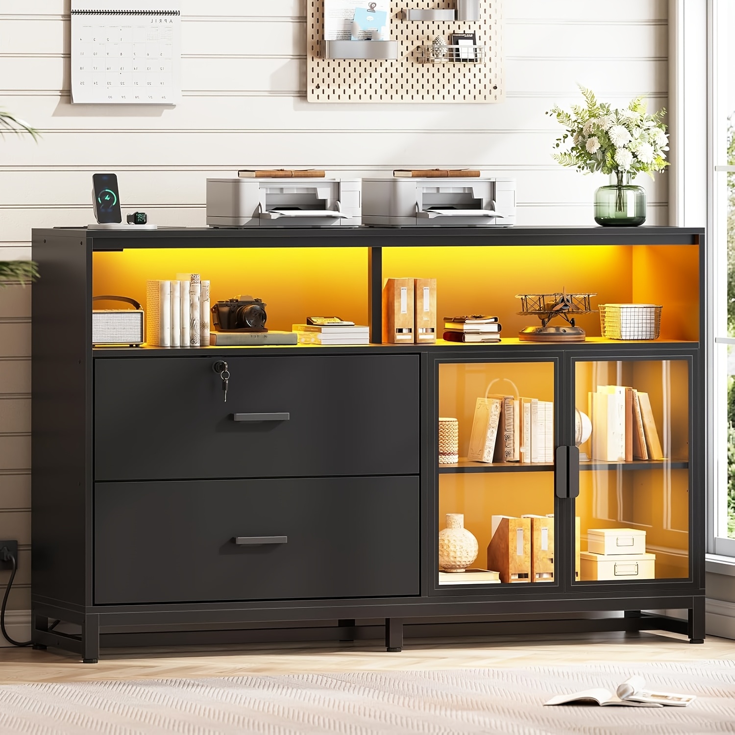 ITAAR 59" File Cabinet with RGB LED Lights & Lockable Storage