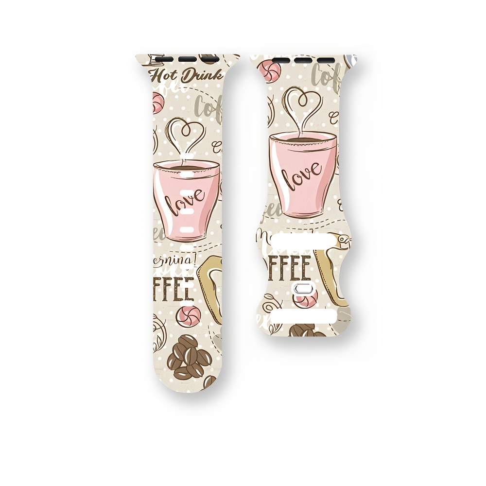 TEMU Cinturino in silicone per orologio Iwatch a tema casual, con elementi a tema caff癡 e a righe, e confortevole, per modelli Iwatch 1/2/3/4/5/6/7/