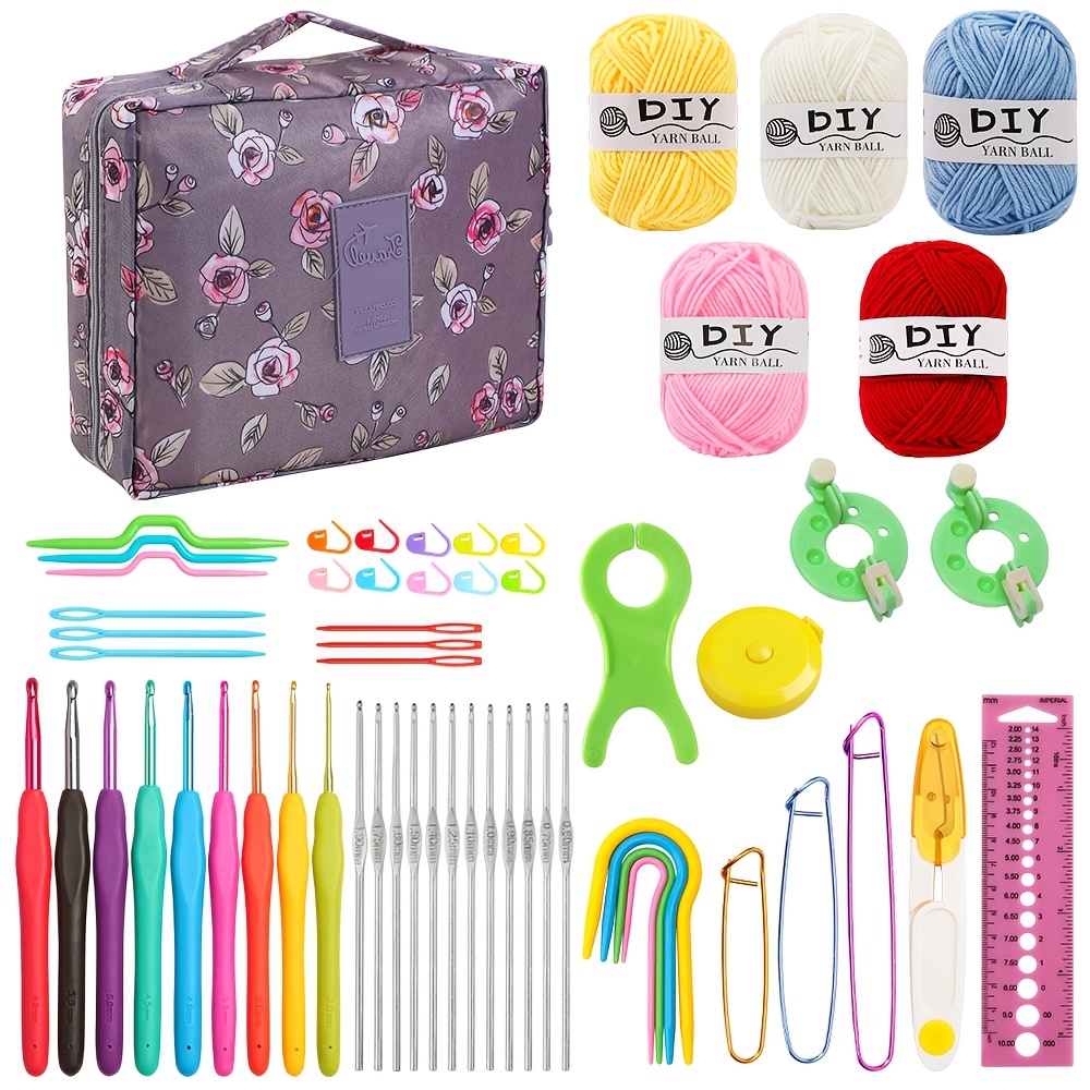 59pcs/set Crochet Knitting Kit, Crochet Hooks Kit With Storage Bag, Hand Knitting Craft Tools For Beginners, Crochet Tools Including Yarn, Crochets, Yarn Needles Knitting Crochet Supplies