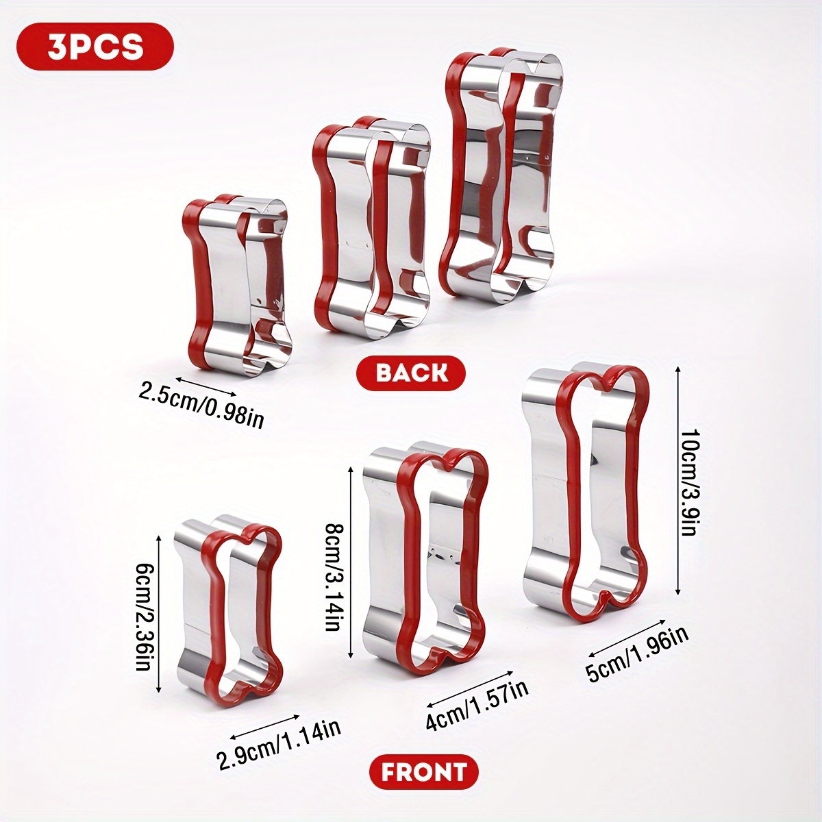 TEMU 3 Pieces 430 Stainless Bone Cookie Cutters - Baking And Diy Projects