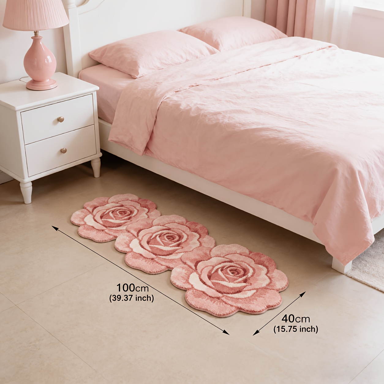TEMU Tappeto Runner a Irregolare Stile Francese in 800g/��, Tappeto Decorativo Rosa Stile Ins per Camera da Letto e Comodino, Coperta Morbida per e