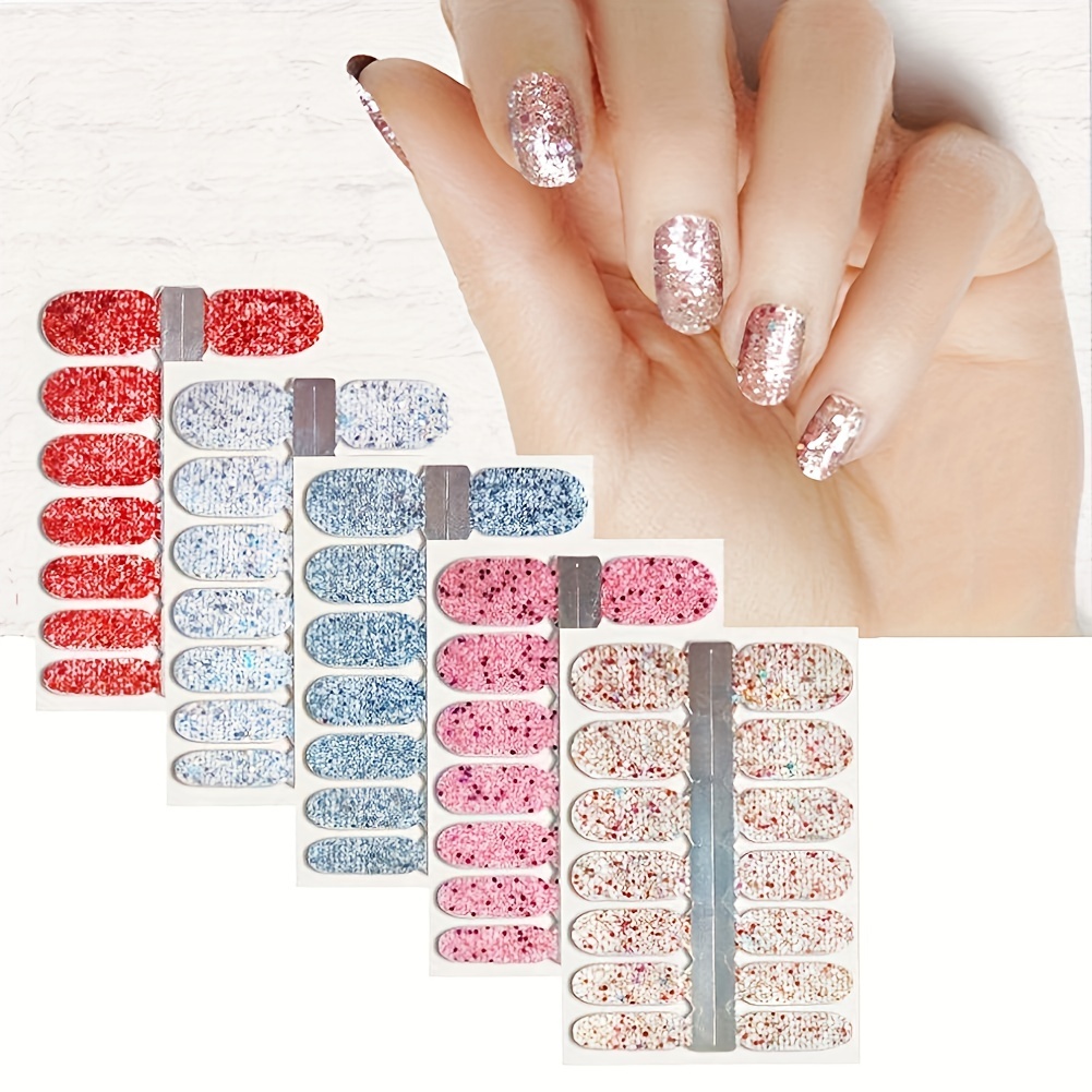 

5 Pieces Nail Art Sticker Set, New Nail Sequin Stickers, Nail Polish Strip Self-adhesive Stickers, Glitter Nail Decals