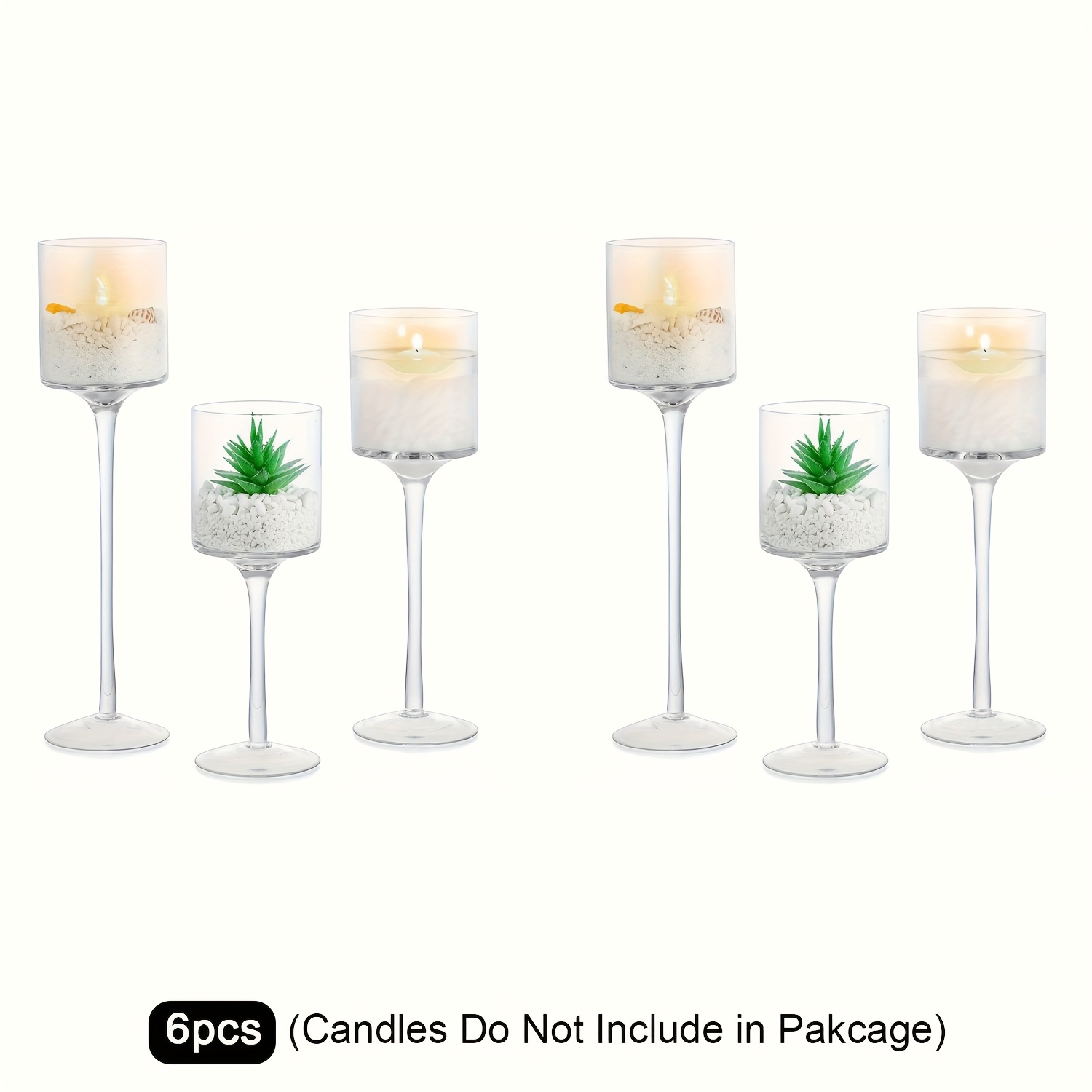 Set Of 6 Glass Candlesticks With Tall Bases, Ideal For Romantic Dinners, Home Decor, And Table Settings, Perfect For Weddings, Valentine's Day, Birthdays, Anniversaries, Christmas, And Halloween