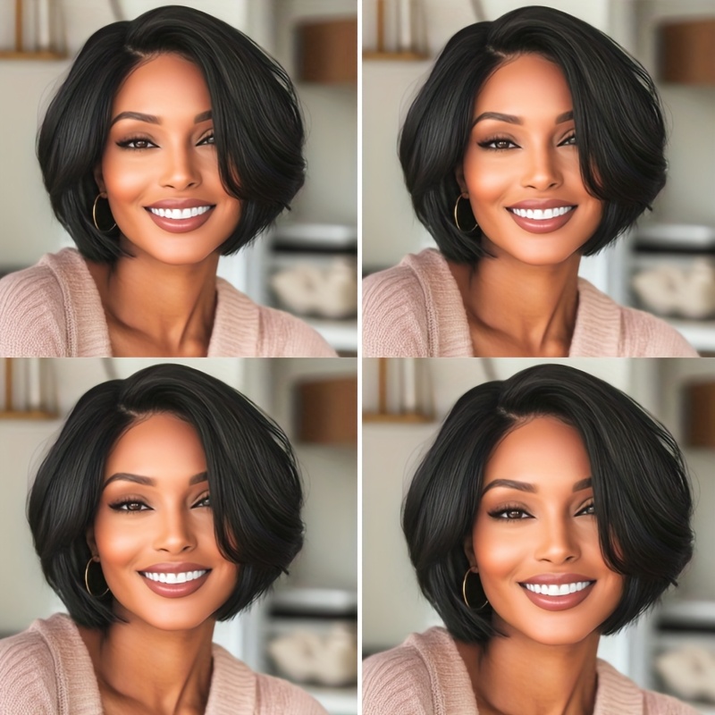 TEMU Women' Short Black Synthetic Bob Wig - Straight -looking Hair With | Wear Hairstyle For Daily Use, Parties & Themed Events | Low-maintenance Volume &