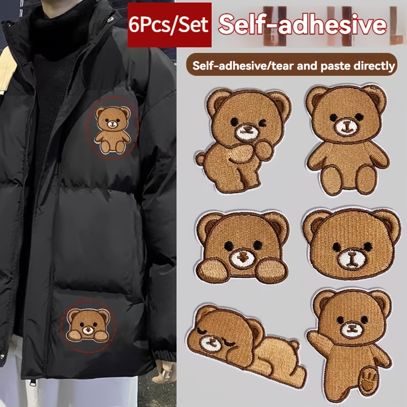 

6pcs/set Cute Cartoon Bear Embroidered Patches, Self-adhesive & Sew-on Applique, Sizes, Diy Repair Patches For Clothing And Backpacks, Animal Themed Decoration Patch Kit