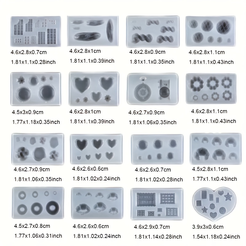 16pcs Set Of Micro Silicone Mold Set, Suitable For Resin Handicrafts - Epoxy Resin Casting; Micro Molds Of Multiple Shapes; Suitable For Clay Modeling And Micro-making