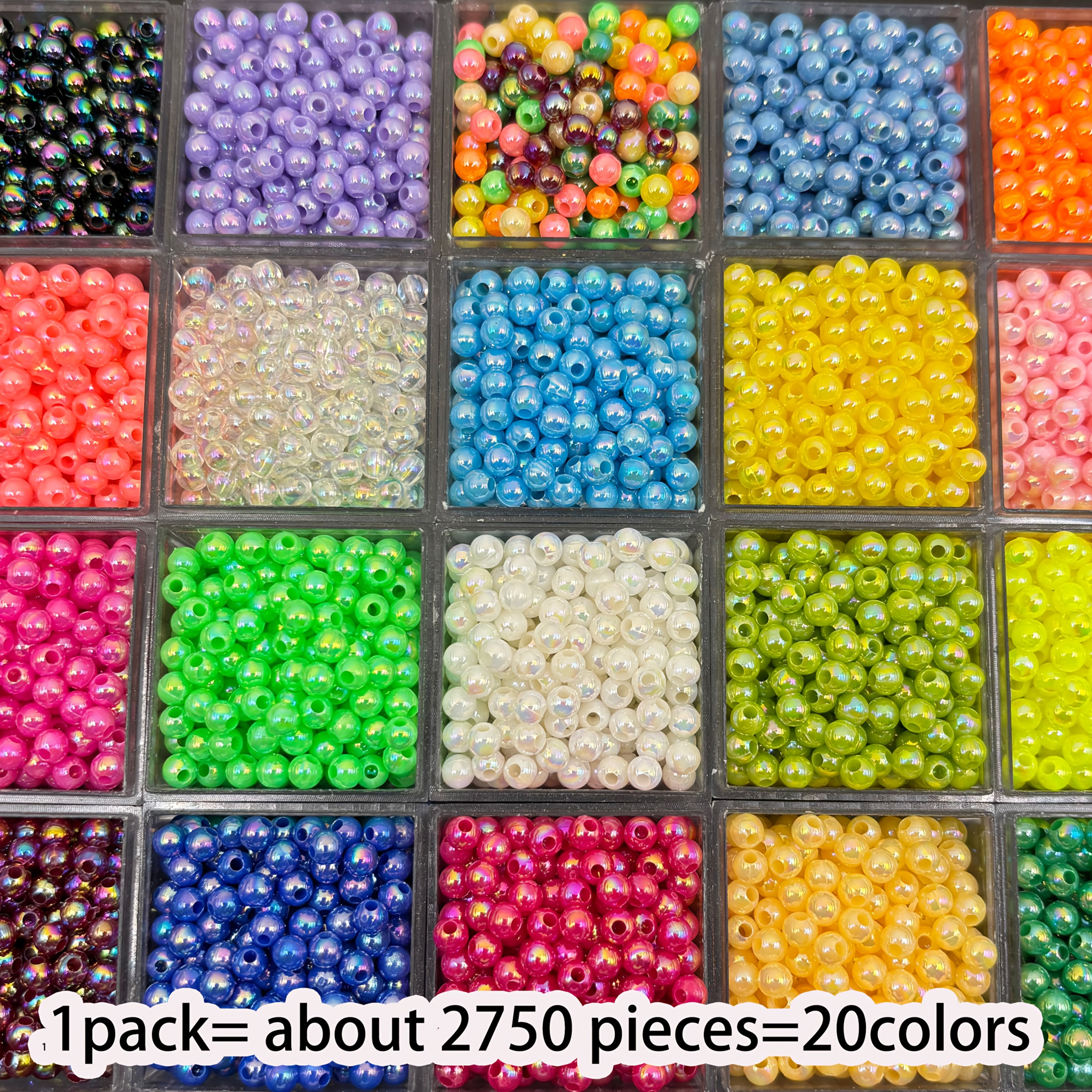 TEMU 2750 perles acryliques de 4 mm - 20 couleurs vives adaptées à la fabrication de bijoux DIY, perles d'artisanat lisses et brillantes pour boucles