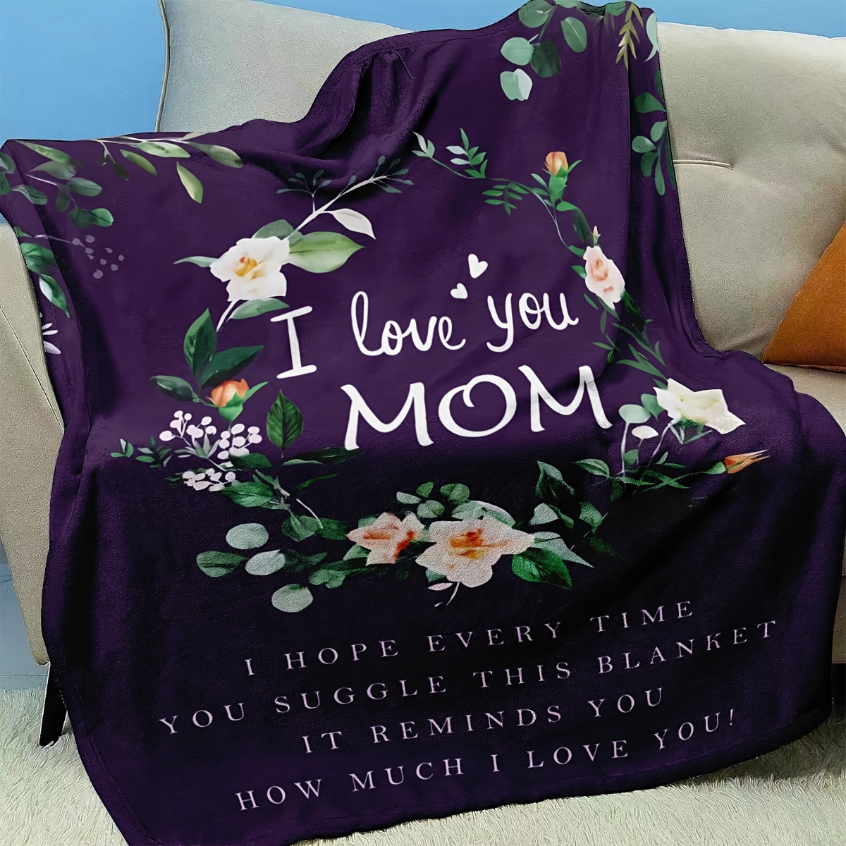 

I You Mom" - Flannel Blanket - Mother's Day From Daughter Or Son, For & Bed, , 59x79