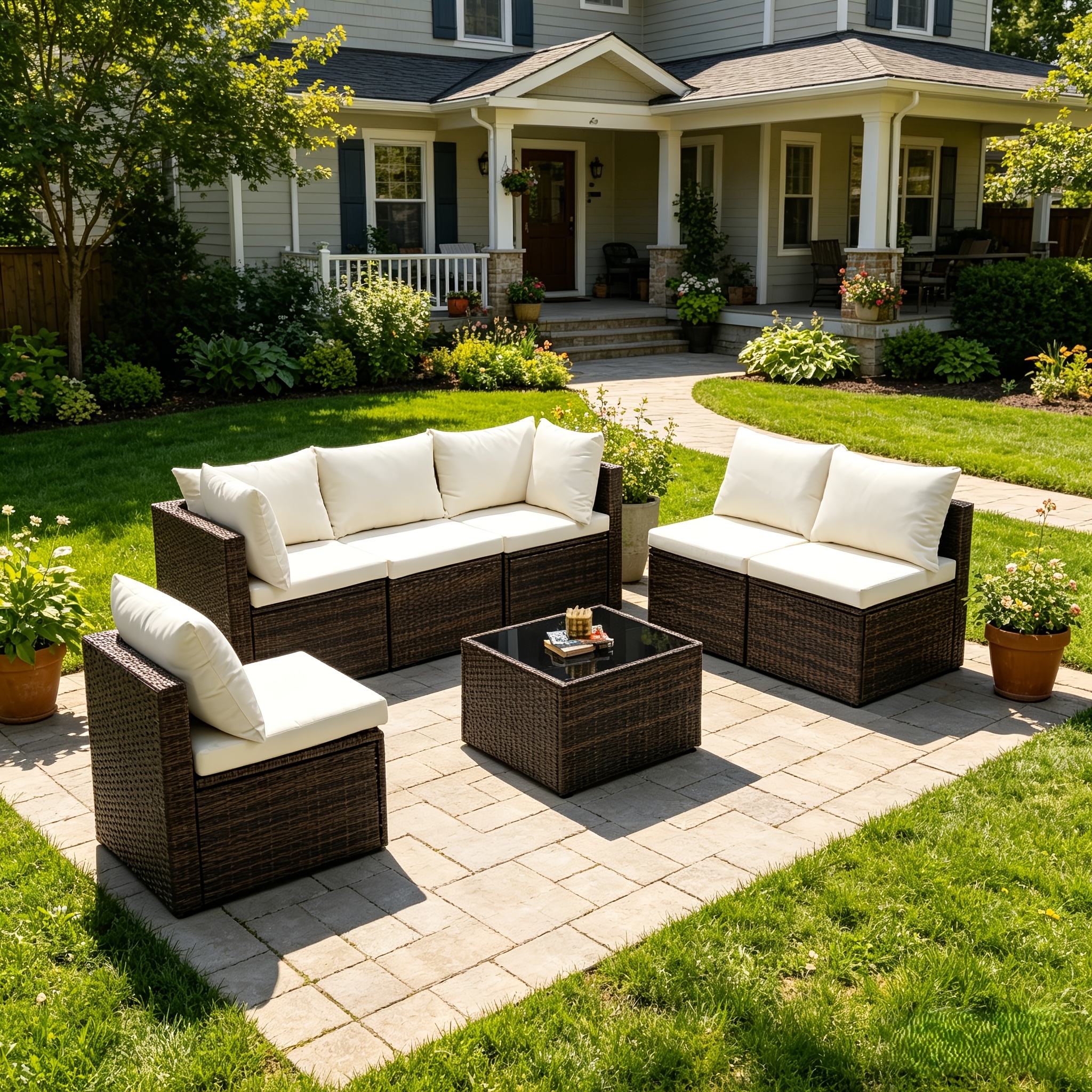 3 4 7pcs all weather wicker patio furniture set with removable cushions tempered glass   saving bistro table and chairs suitable for porch balcony deck backyard compact outdoor seating for small spaces wicker