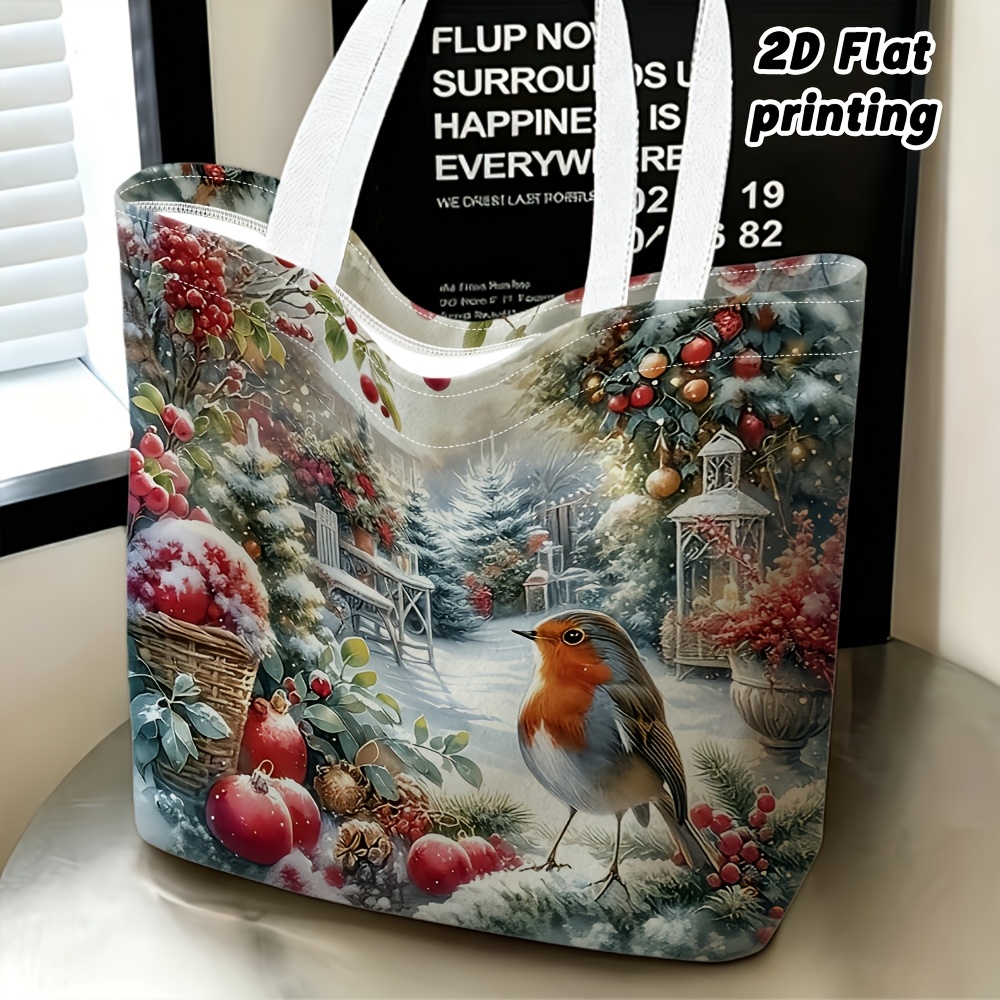 TEMU 1pc Winter Robin In The Snow Pattern Print Women's Shoulder Bag, Multi-functional Clutch, Used As A Handbag Or Crossbody Bag, Reusable, Stylish