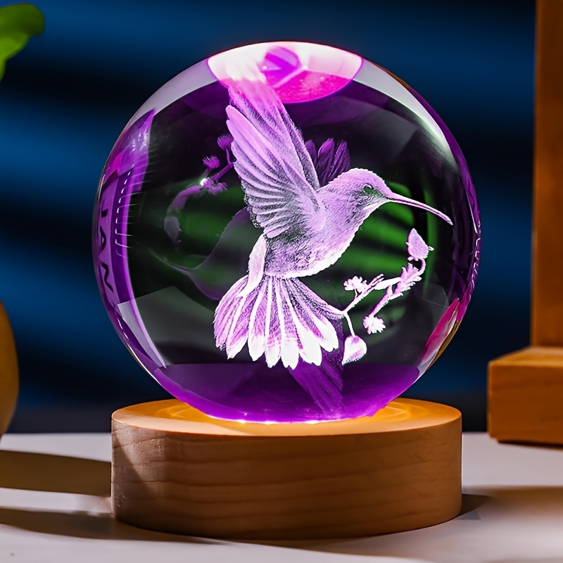 

3d Hummingbird Crystal Lamp - Color-changing Led Night Light With Usb, Bedroom & Unique Gift Idea