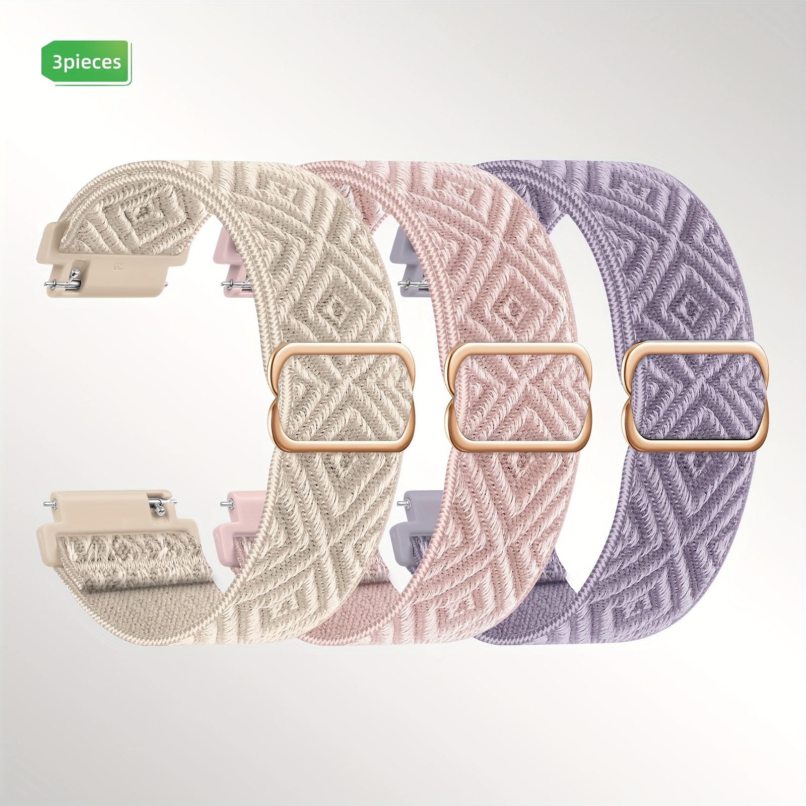 E-shop 3er-Pack Diamant-Nylonarmband, verstellbares Schnallen-Schlaufenband, Schnellverschluss, elastisches Nylonband 20mm 22mm, Nylon-Uhrenarmbänder