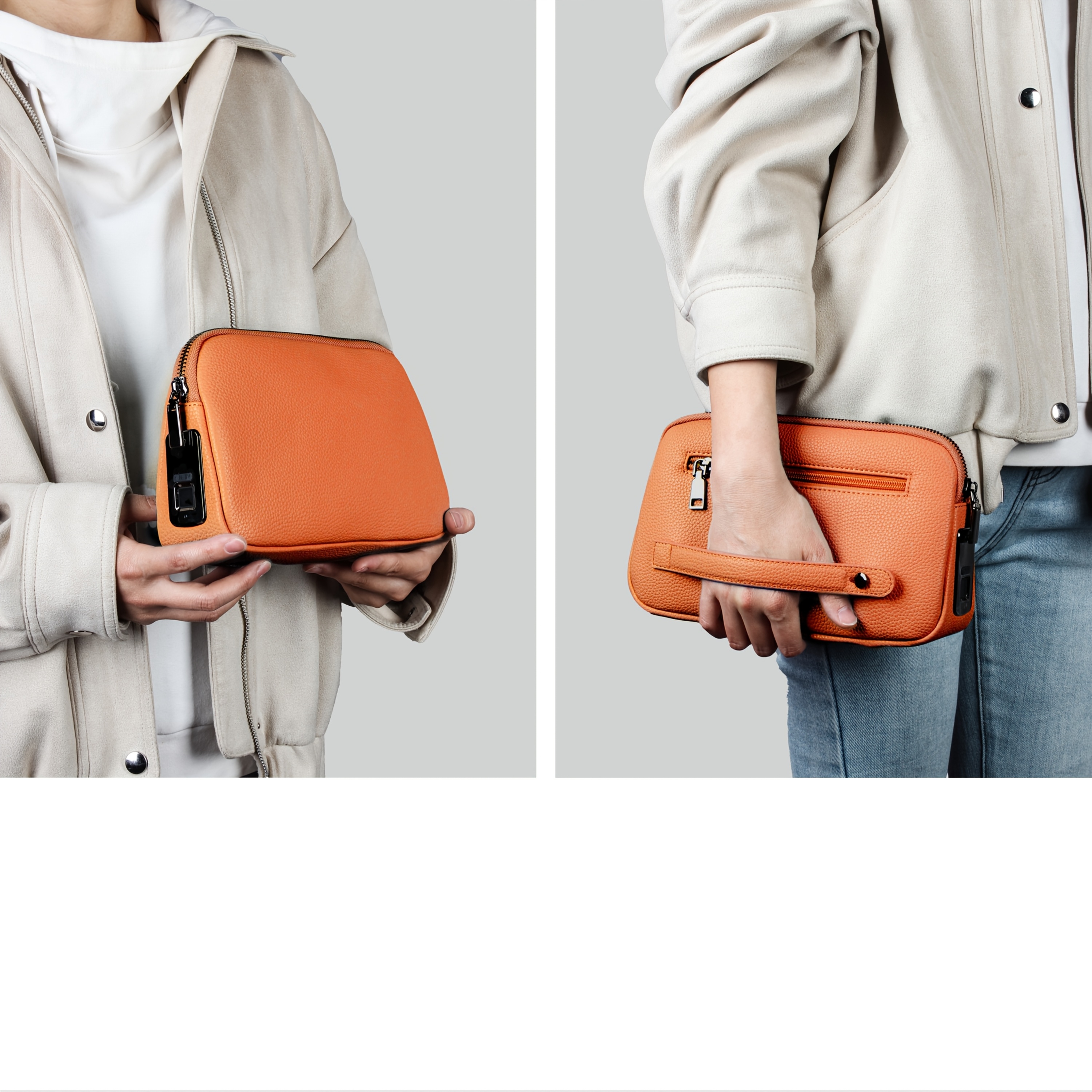 Unisex Smart Fingerprint Lock Makeup Travel Bag - USB Rechargeable Anti-Theft Handbag with Gift Box, Multiple Colors, Synthetic for Daily Commute & Travel, Secure Travel Bag, Sleek Design, Durable Zipper Closure