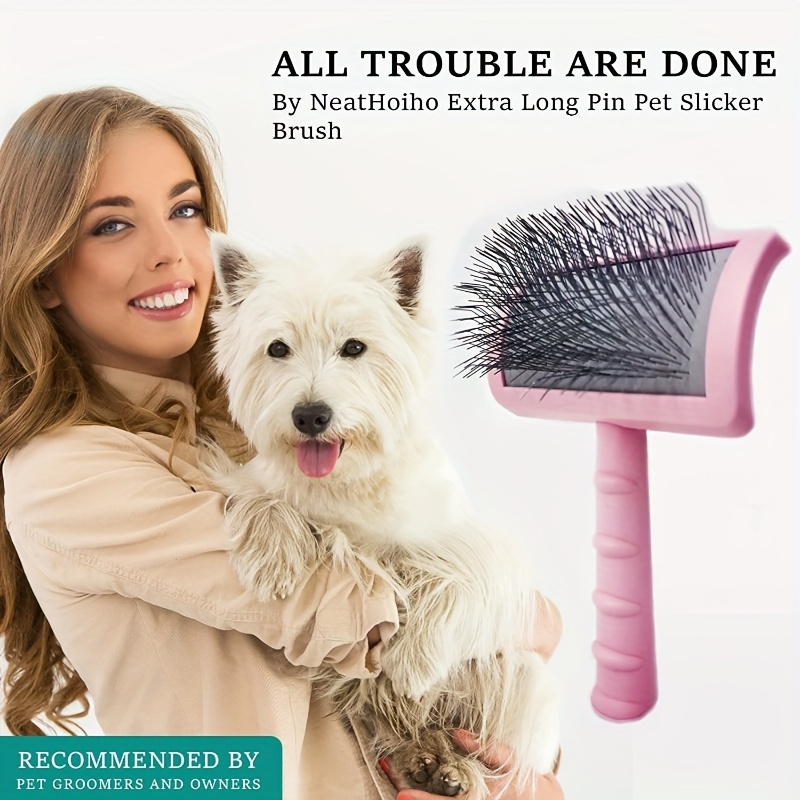 

Neitho Extra Long Pin Pet Grooming Brush - Stainless Steel Spike Rake For & Mat Removal In Dogs And Cats, Pink Handle, Ideal For All Breeds, Dog Grooming