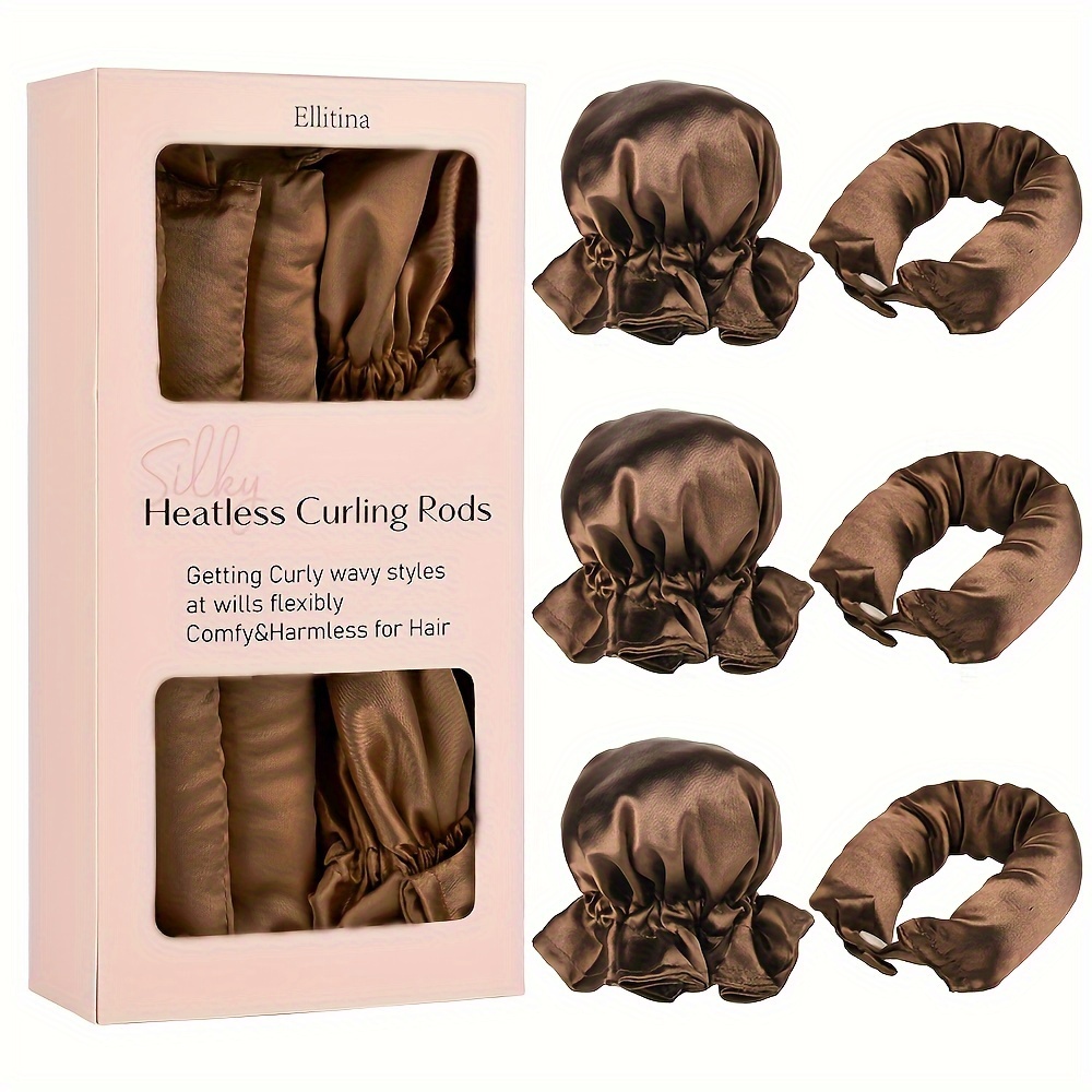 TEMU Ellitina Heatless Hair Curling Set - 3 Sets, Unisex-adult Caps, Flexible No Curlers Hair Types, Hair, , Comfortable Sleeping Curlers