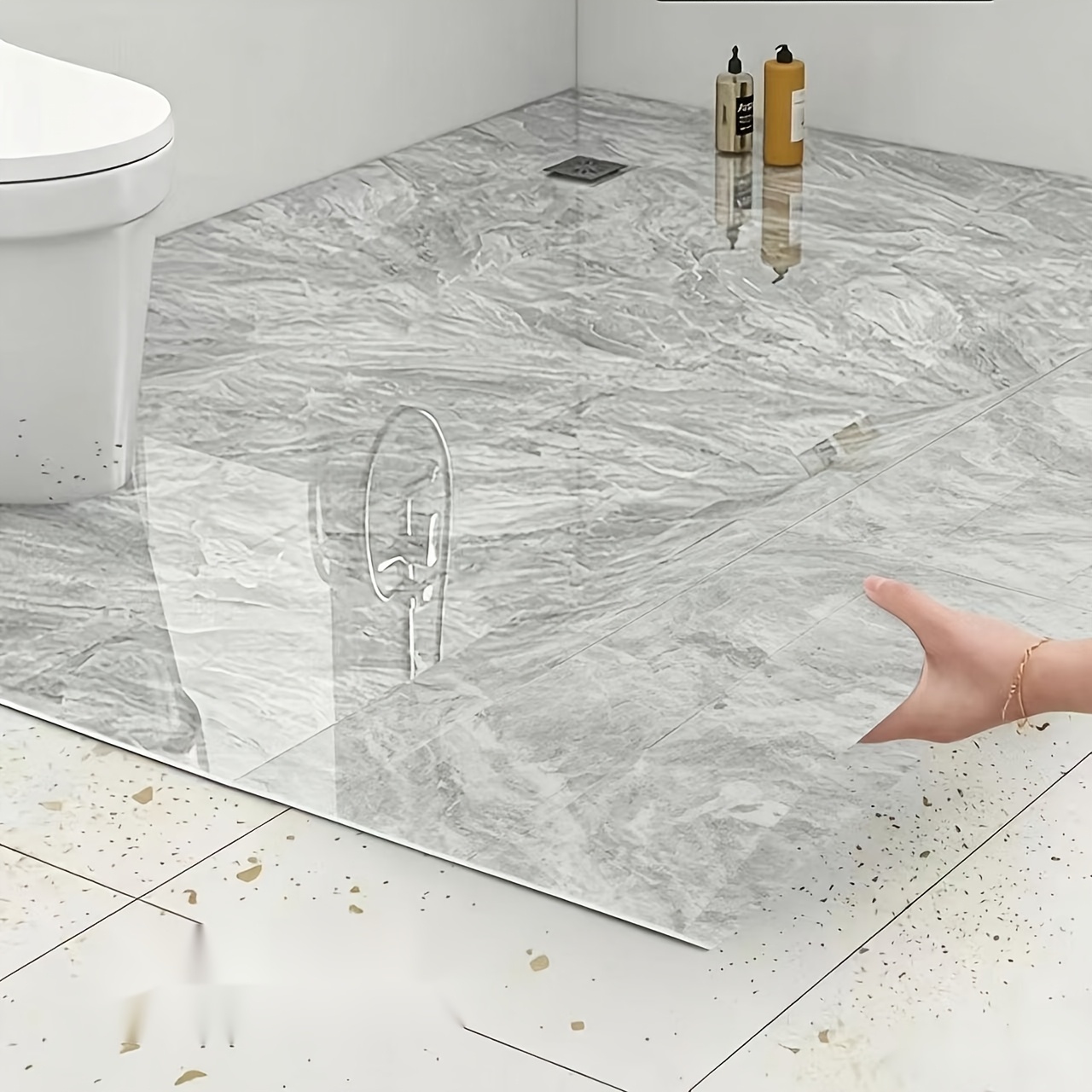 TEMU 1-roll Waterproof Floor Sticker And Wall Sticker For Bathrooms, Self-adhesive Wallpaper For Toilet And Bathroom Wall Renovation And Concealment