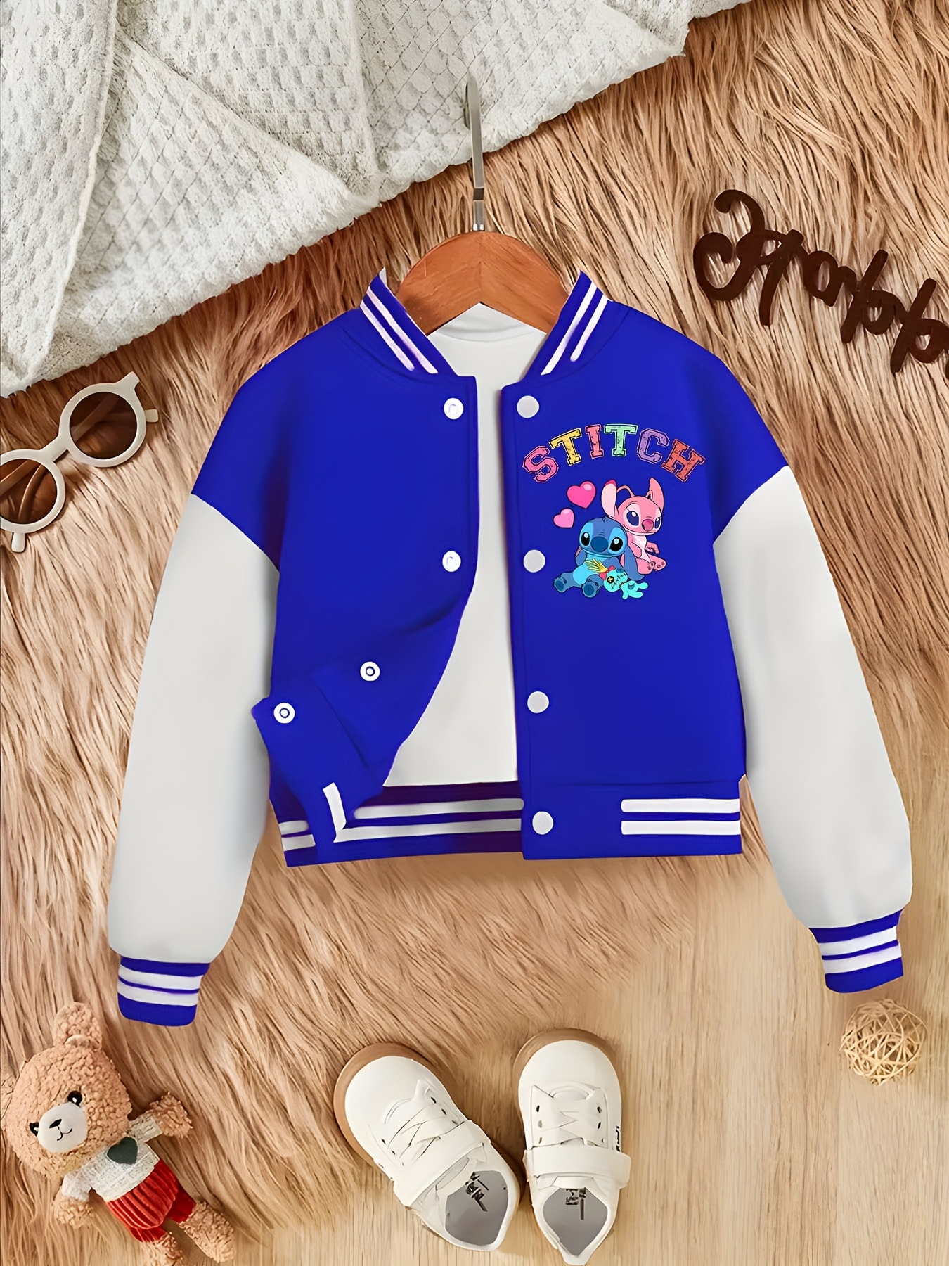 [*] Girls Baseball Jacket School Uniform Jacket Casual Baseball Collar,  suitable for autumn and winter, fashionable and versatile version, with 