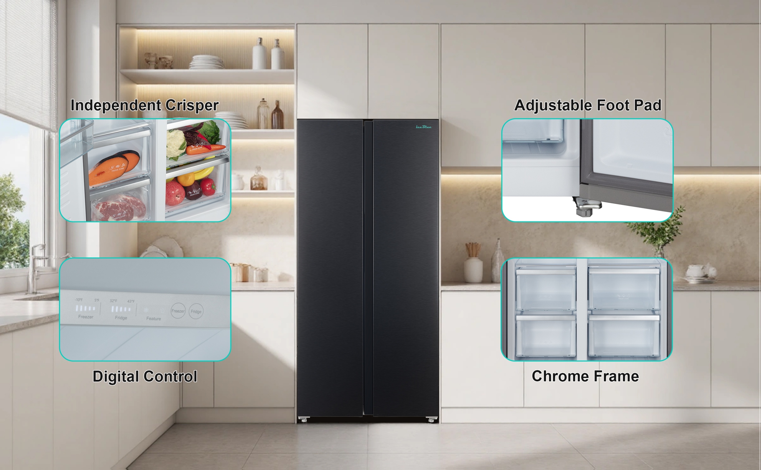 15 6 cu ft black stainless steel   refrigerator independent left freezer and right fridge temperature control Product details 1
