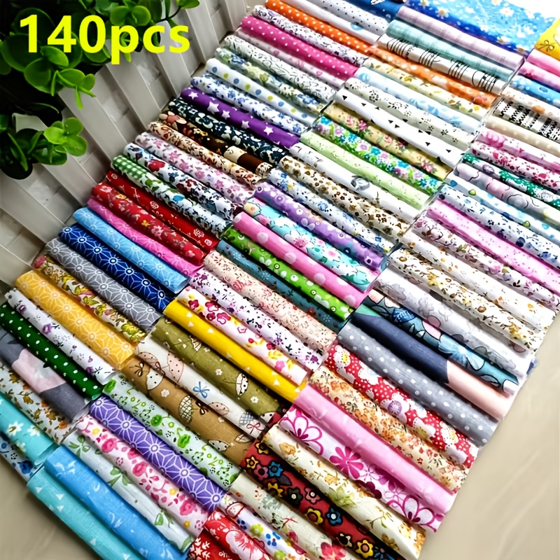 TEMU 140pcs 100% Cotton Fabric Bundle 4" X 4" Precut Fat Squares Sheets Printed Floral Sewing Supplies For Sewing Crafting Quilting Fabric (140pcs