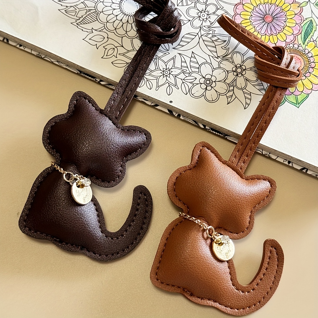 Image of 2pcs Cute Kitten Pendant With Design, Suitable For All Kinds Of Bag Ornaments, Car Key Chain Additions, Brown And Coffee Color, Ideal Gift For Women