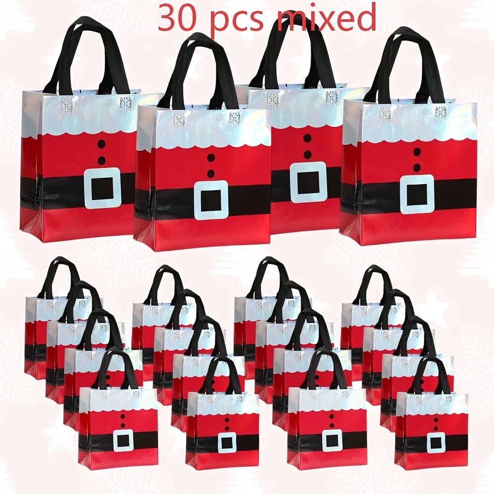 TEMU 30pcs Christmas Non-woven Gift Bags, Santa Claus Suit Design Tote Bags, Holographic Gift Handbags For Xmas Party Favors, Holiday Treat Present