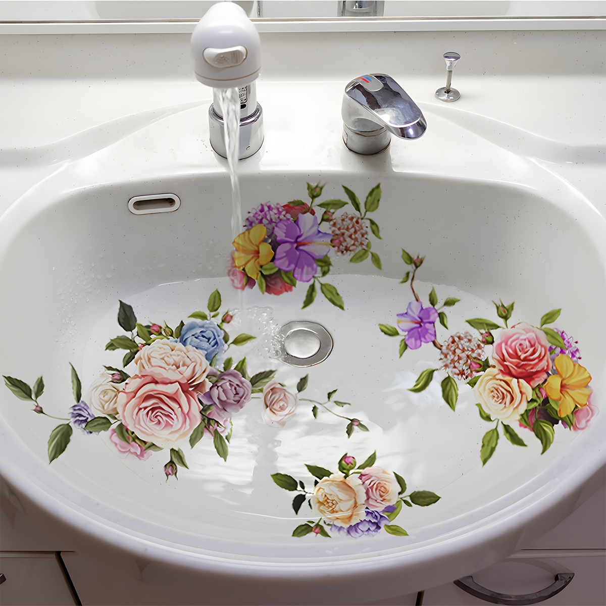 1pc Rose Flower Pattern Creative Bathtub Decal, Self-adhesive Bathtub Sticker Decoration, Home Decor, Bathroom Accessory, Multiple Styles