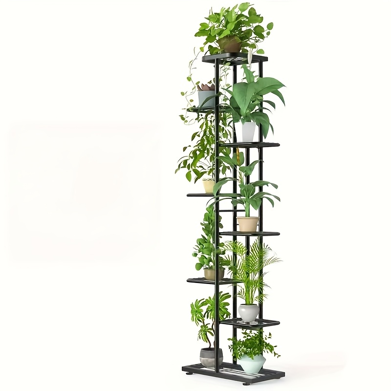 8-Tier Metal Plant Stand, Corner Freestanding Ladder Shelf for 9 Pots, Lacquered Finish, Multi-Pot Organizer Display for Indoor & Outdoor Garden, Balcony, Various Room Types, with Golden Tube, Standing Shelf