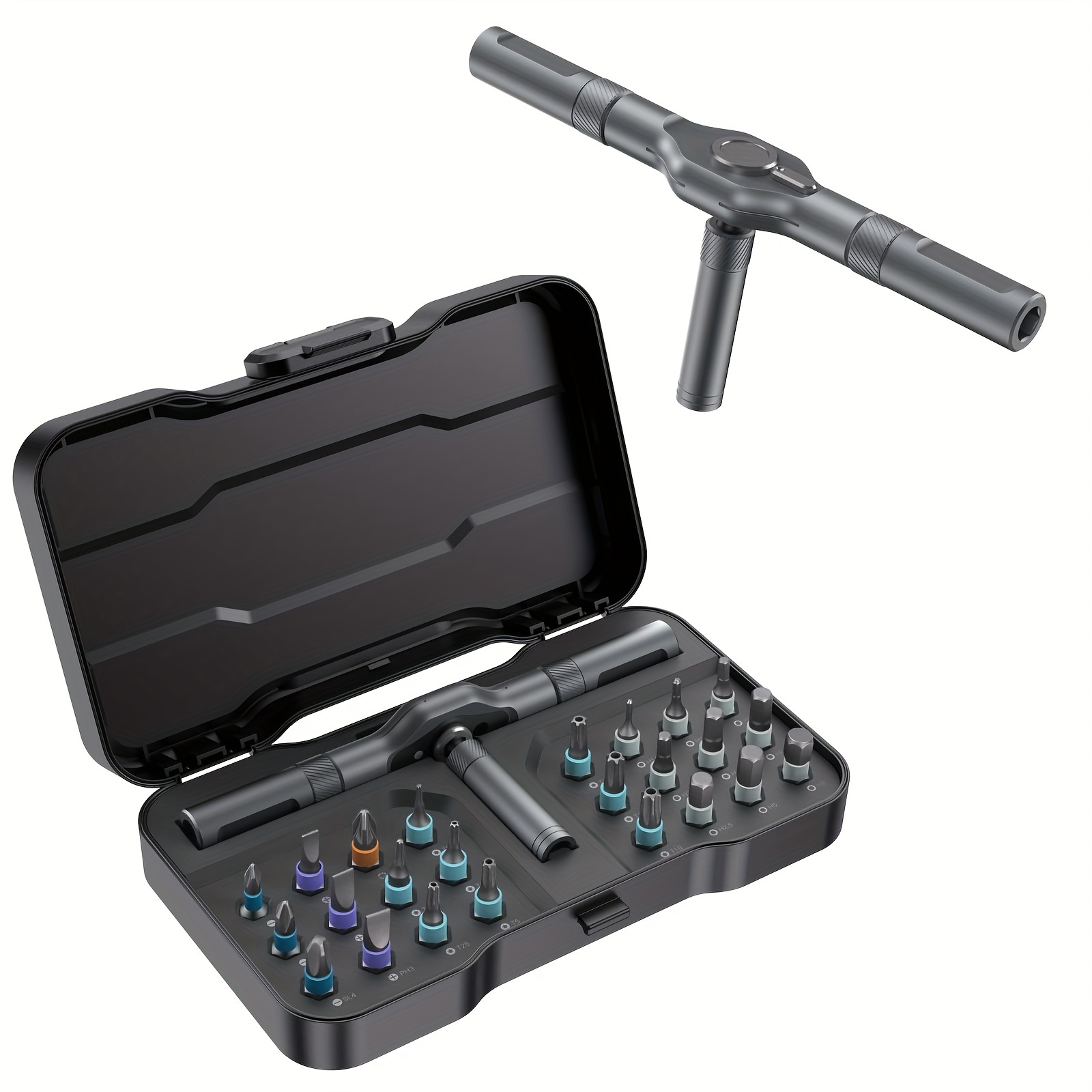 24 in 1 magnetic screwdriver set multifunctional hand tool kit with detachable t handle ratchet iron material uncharged manual operation   maintenance tool box Product details 9