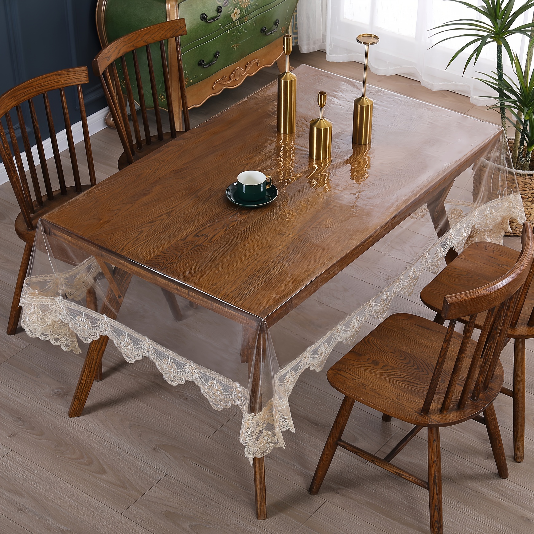 1pc elegant beige diamond lace pvc tablecloth rectangular hollow out design for wedding dinner decor   christmas and   or dining room decoration lace table cloth