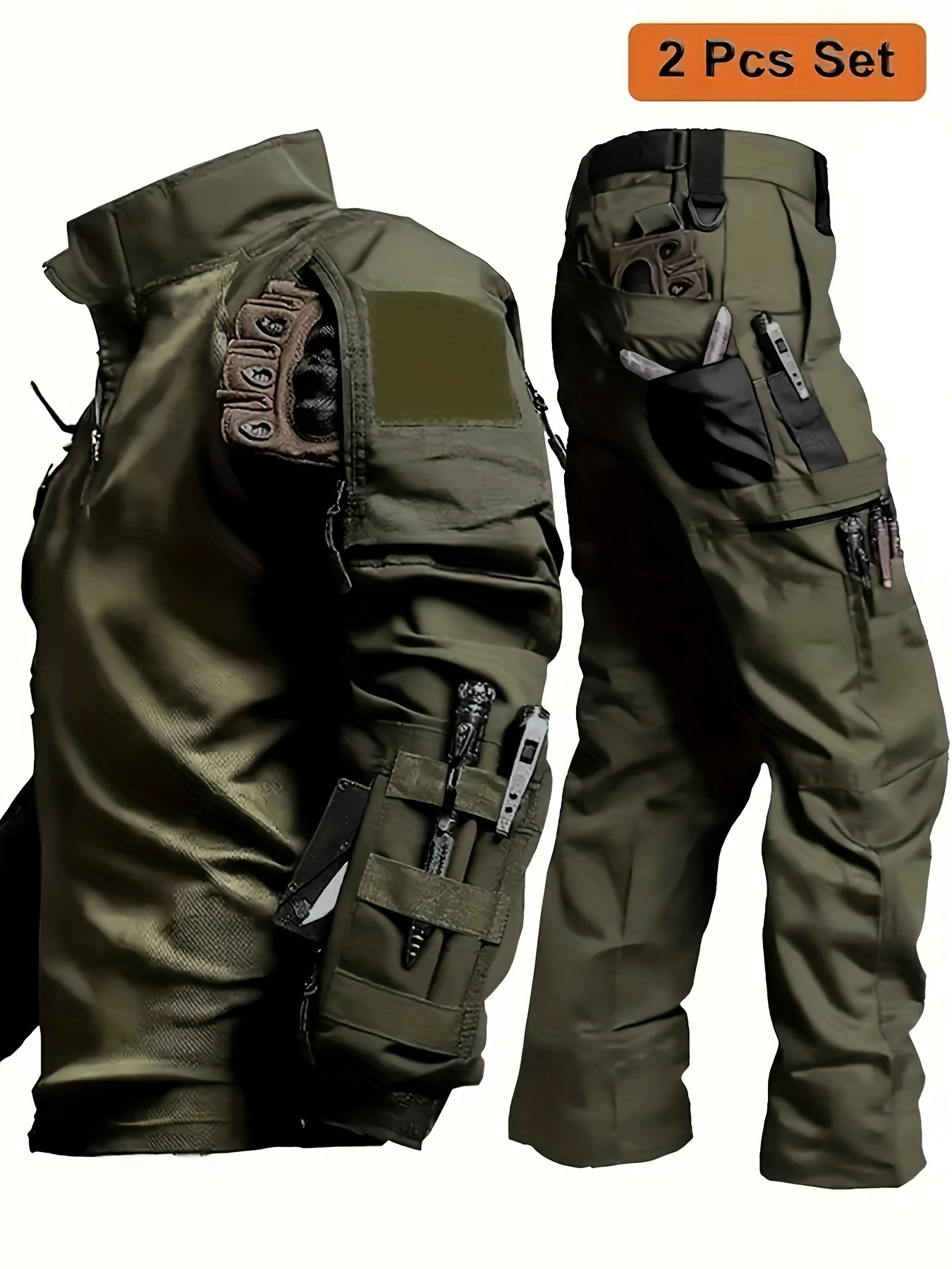 latest stylish mens   workwear frog set for spring and autumn featuring multi pocket pants long sleeve   durable breathable shirt sportswear durable and mens workwear suit army green 0