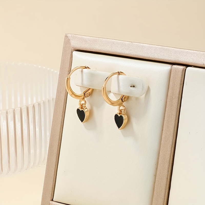 

1 Pair Of Drop Earrings Black Heart Design Silvery Or Golden Pick A Color U Prefer Match Daily Outfits Party Accessories