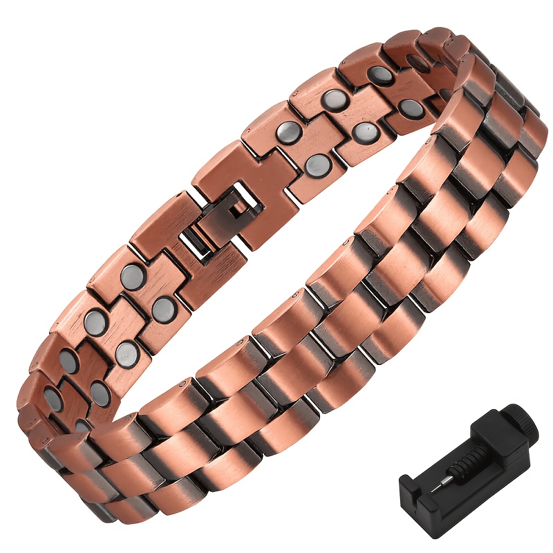 TEMU Grid Red Copper Magnetic Bracelet With Adjustment Tool, Vintage Pure Copper Magnetic Bracelet For Men And Women, Versatile Gift Jewelry For
