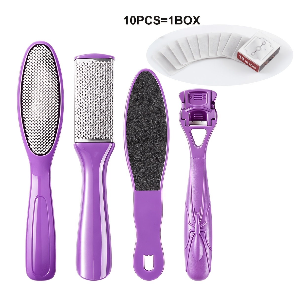 TEMU 14pcs Purple Exfoliating Foot Care Pedicure Set: 4pcs Pedicure Tools + 10 Replacement Pads. Dead Skin And Removal Foot Care Tools, Spa Foot Bath